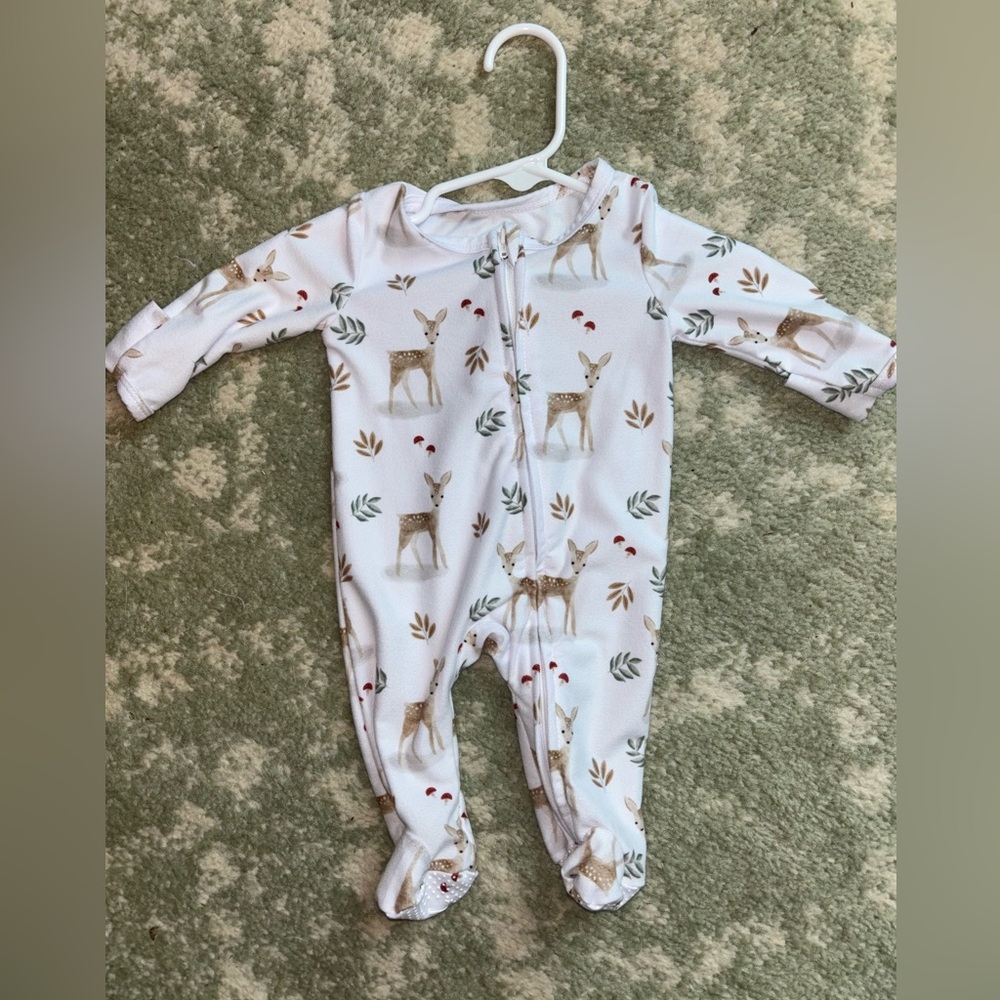 Caden Lane White and Brown Deer Print Footie